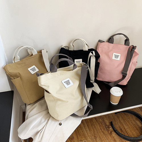 Women's bag 2024 Korean version new student crossbody shoulder bag manufacturer wholesale canvas handbag large capacity bucket bag
