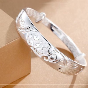 High Imitation Silver-Plated Push-Pull Bracelet, Dragon and Phoenix Blessing Silver Bracelet, Dragon and Phoenix Blessing Bracelet, Dragon and Phoenix Blessing Bracelet