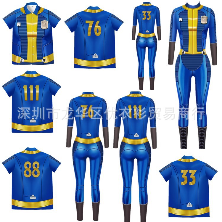 Game Fallout 4 Shelter Blue jumpsuit Cosplay Costume Halloween Costume Men and Women suit