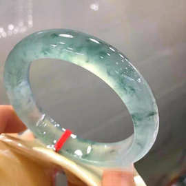 飘花翡翠手镯晴水冰种吊坠女玉镯子圆条a款贵妃老坑玉手镯无蜜蜡