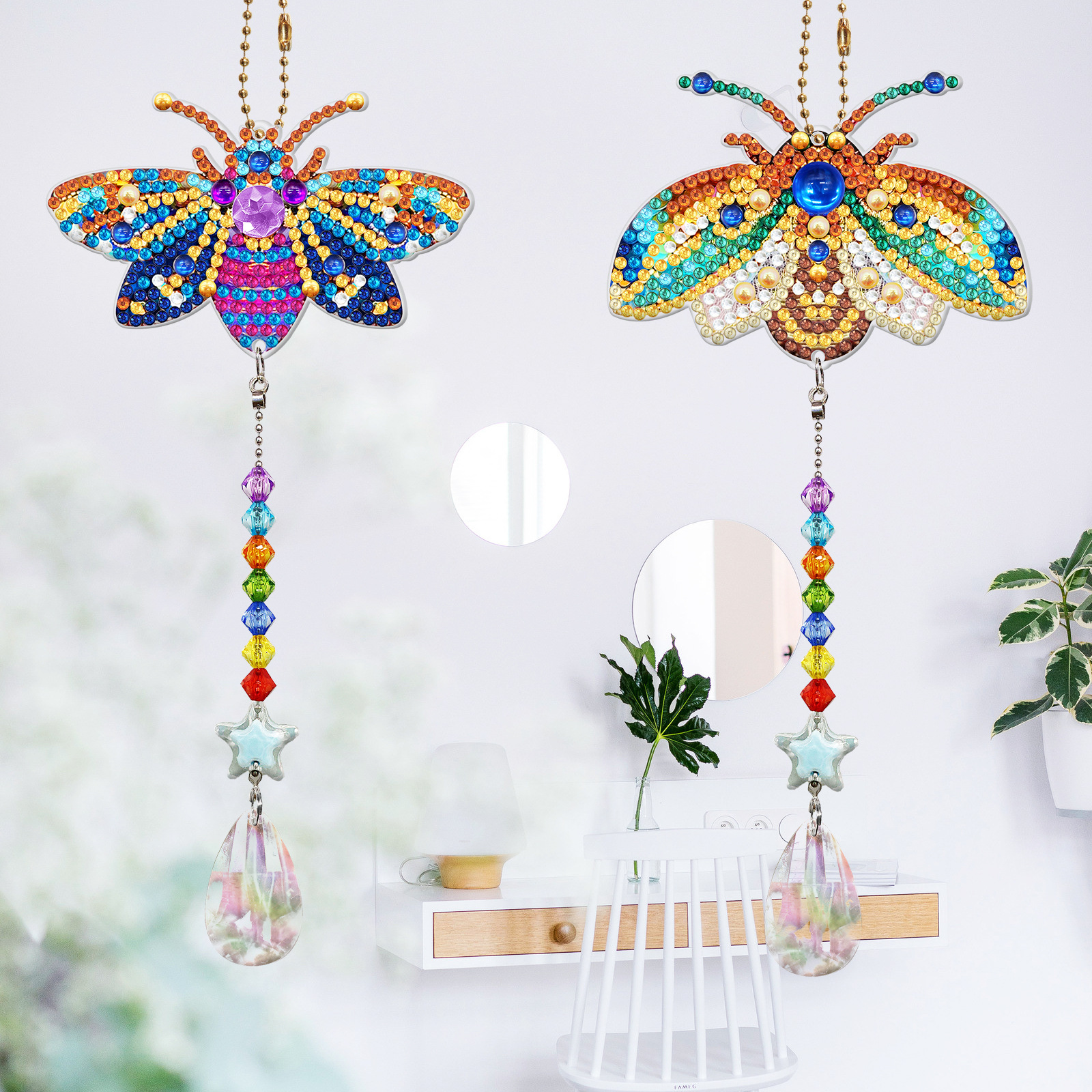 Accesorios de pintura de diamantes personalizados por el fabricante, llavero de mariposa DIY con diamantes de imitación, adorno decorativo colgante de doble cara.