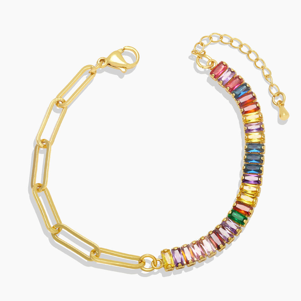 Fashion Stitching Square Zircon Copper 18K Gold-plated Bracelet