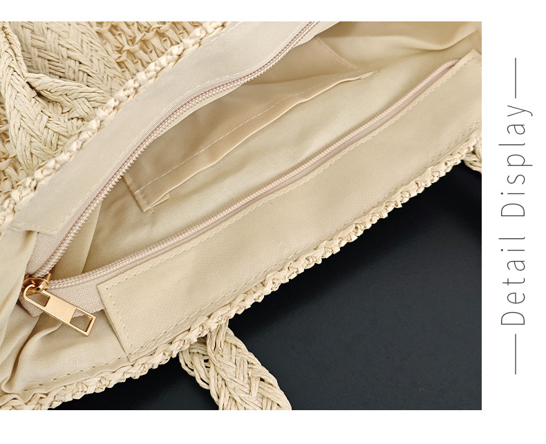 Mujeres Papel Color Sólido Vacaciones Tejido Hilo De Coser Cuadrado Cremallera Bolsa De Paja display picture 4