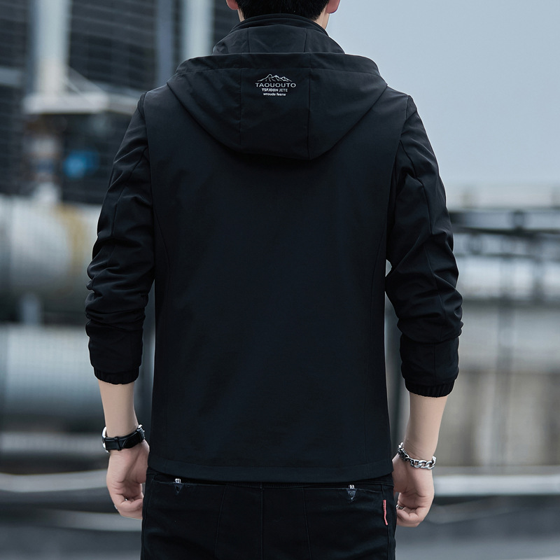 La primavera y el otoño de los hombres chaqueta de moda marca con capucha de moda superior chaqueta casual con capucha de cuello alto abrigo suelto más tamaño