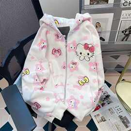 女童2025年春秋新款Kitty猫韩版时髦洋气中大童百搭拉链外套卫衣