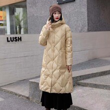 新款羽绒服女亮面加厚加长款白鸭绒保暖连帽外套批发一件代发