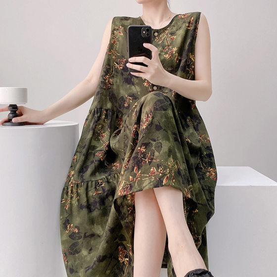 Artificial Cotton Nightgown Women's Spring and Summer Cotton Silk Pajamas New Chinese Style National Style High-end Middle-aged and Elderly Mother dress