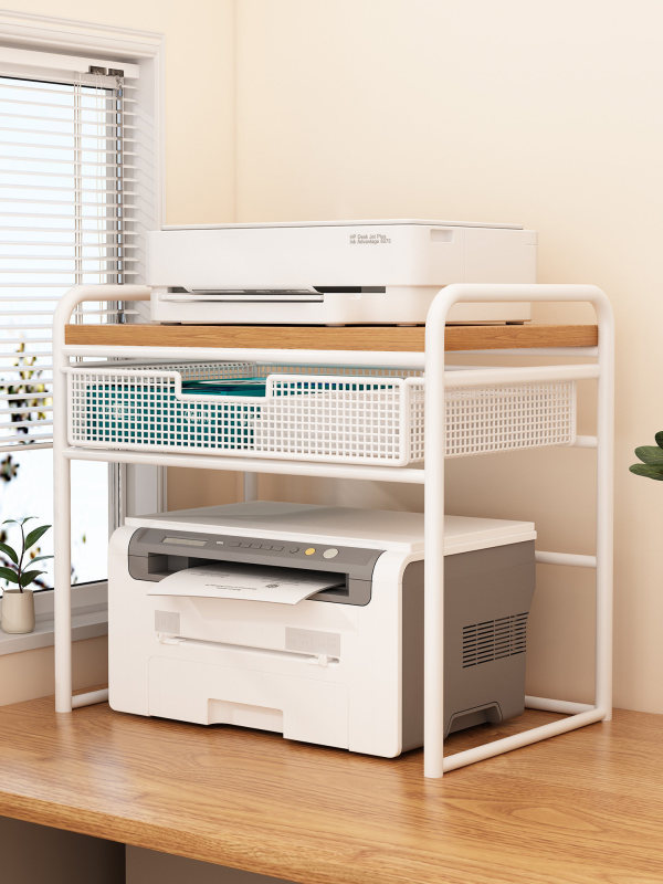 Desktop Printer Storage Rack, Small Double-Layer Multifunctional File Storage and Organization Shelf for Office Desk