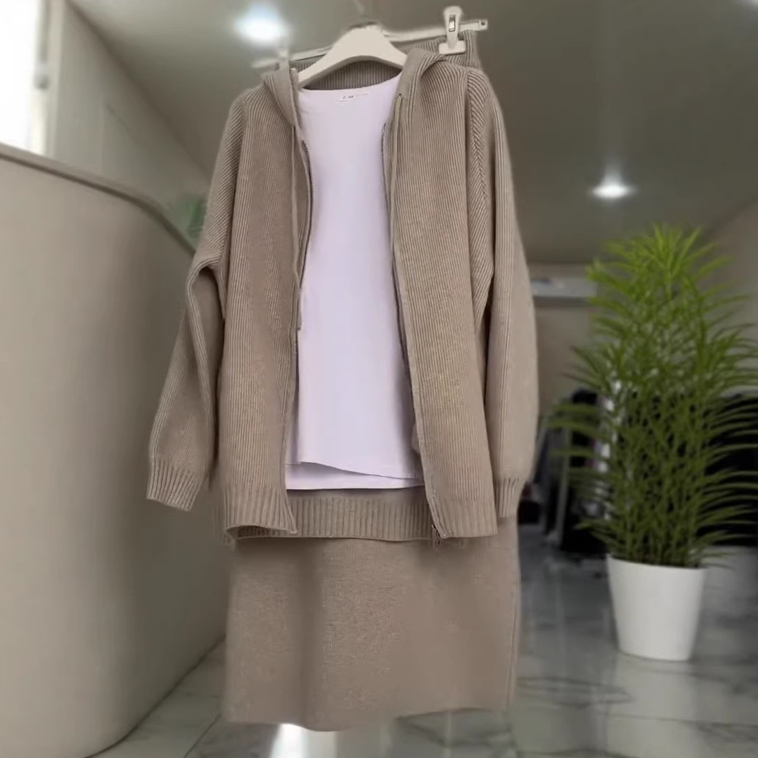 Robe en maille à capuche avec fermeture éclair pour femme confort_voghion.com