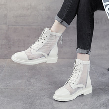 馬丁靴女夏季透氣短靴子2021新款平底頭層牛皮真皮網靴鏤空涼靴子