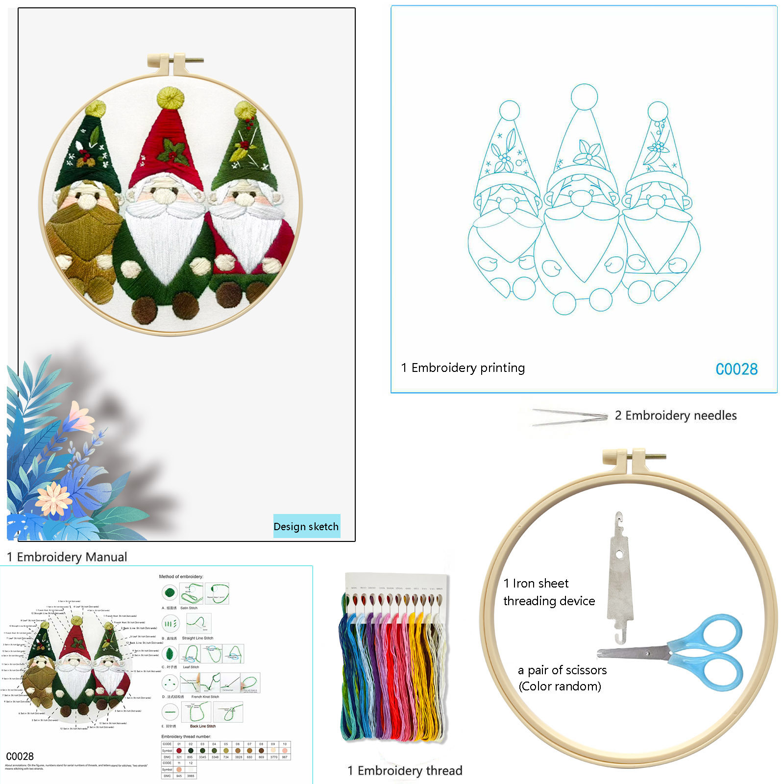 Explosiones transfronterizas de regalos de Navidad decoraciones de Navidad serie tres algodón de alta calidad bordado material manual paquete al por mayor