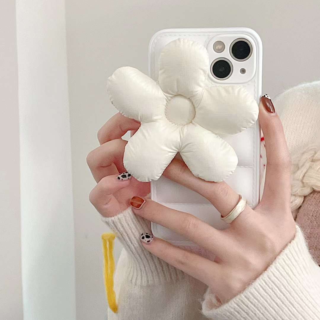 Chaqueta de plumón de color sólido simple flor tridimensional adecuada para iPhone 16ProMax funda para teléfono móvil 13 Apple 14 hombres y mujeres 15