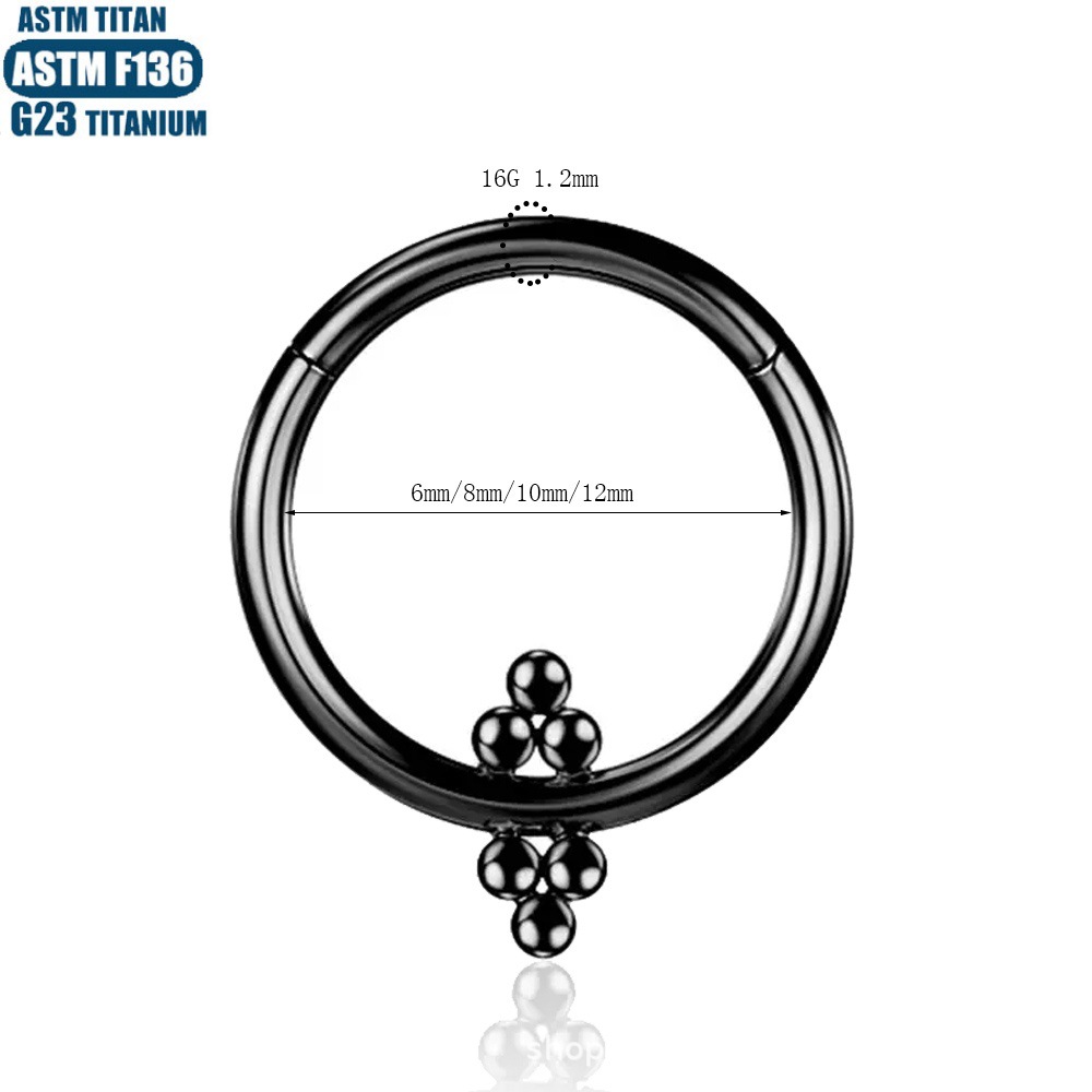 F136 Titanium Perforated Nose Ring with Inner Bead Cluster, Nasal Septum Jewelry, Seamless Zircon Earrings detail image 8