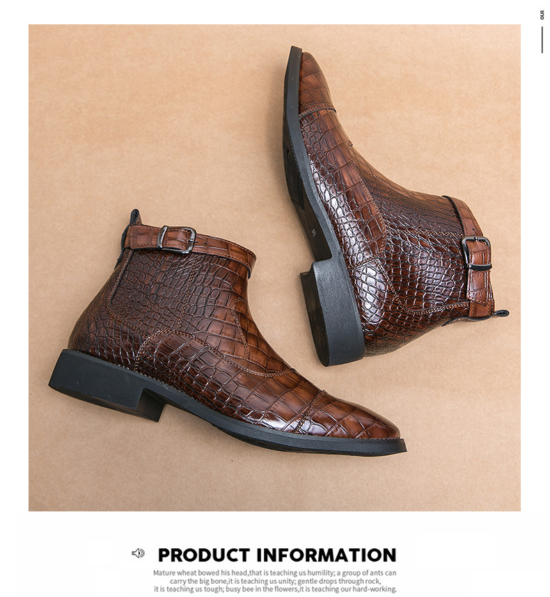 Men's Shoes Autumn And Winter Large Size Crocodile Pattern Short Boots Men's Business Solid Color Leather Boots Black High Top Leather_voghion.com