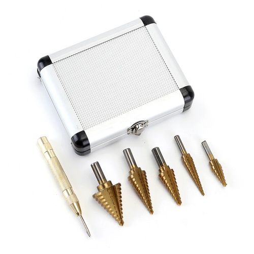 Cross-border Amazon 6-piece aluminum box titanium-plated British triangular shank step drill center punch set