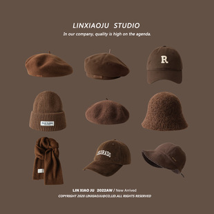 Coffee color beare hat male girl Korean version of baseball cap shows face small knitted fisherman hat to keep the scarf tide
