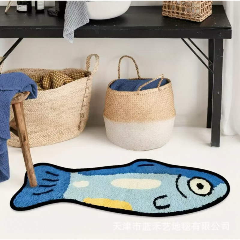 Cross-Border Cartoon Shark Imitation Cashmere Floor Mats Funny Bathroom Toilet Door Mats Drop Shipping Entrance Door Entrance Mats