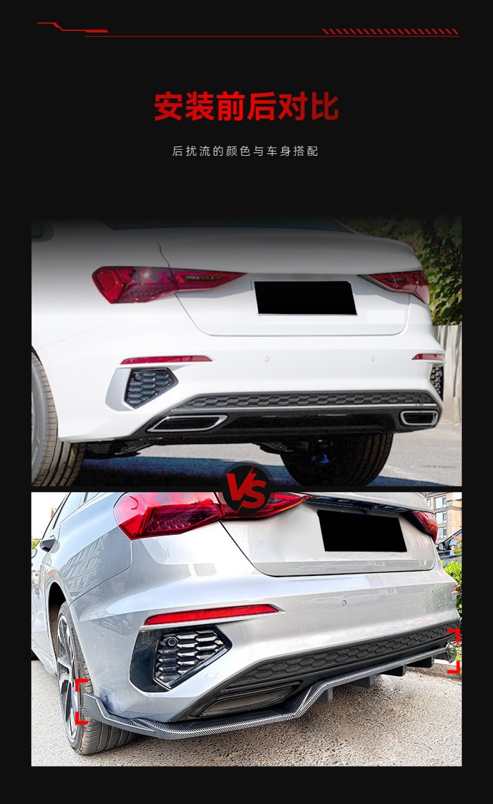 Suitable for 2020+ Audi A3 8Y Sline Sedan Rear Lip, Tail Lip, Corner Surround Car Sticker, Cross-Border Modification Parts