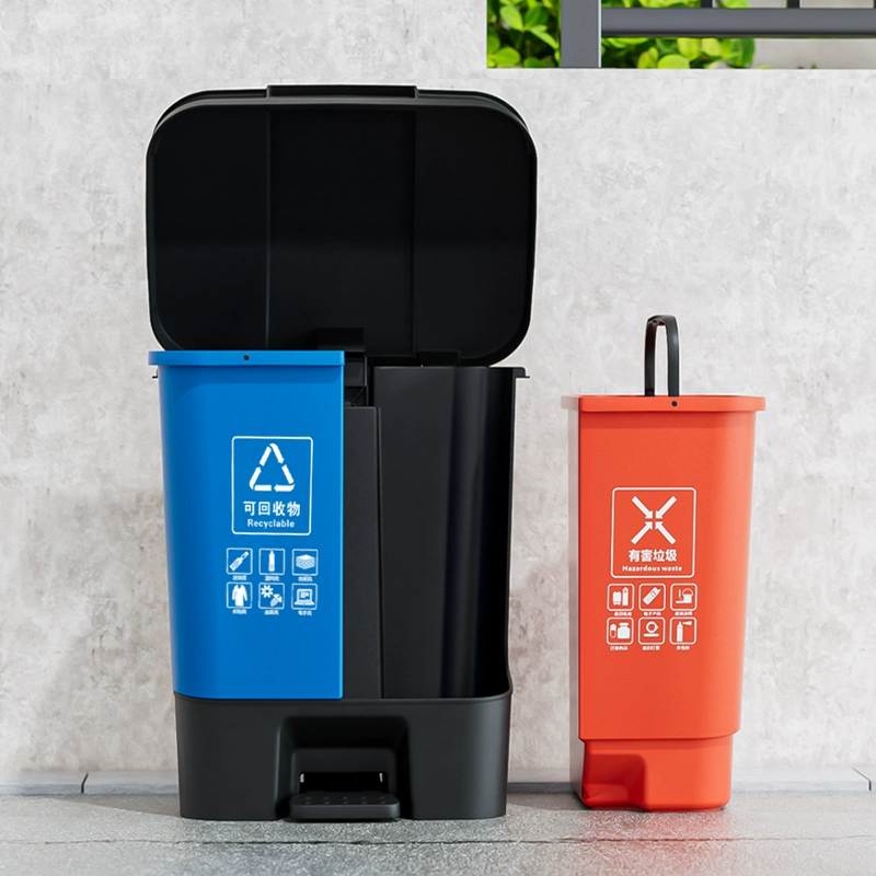Классификация мусора «два в одном», мусорное ведро для сухого и влажного разделения, двойное ведро, четырехцветное коммерческое общественное место, ножная педаль, бытовая полная