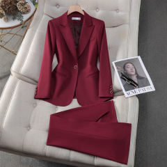 酒红色西装套装女春秋时尚新款高端正装西服套装气质职业装工作服