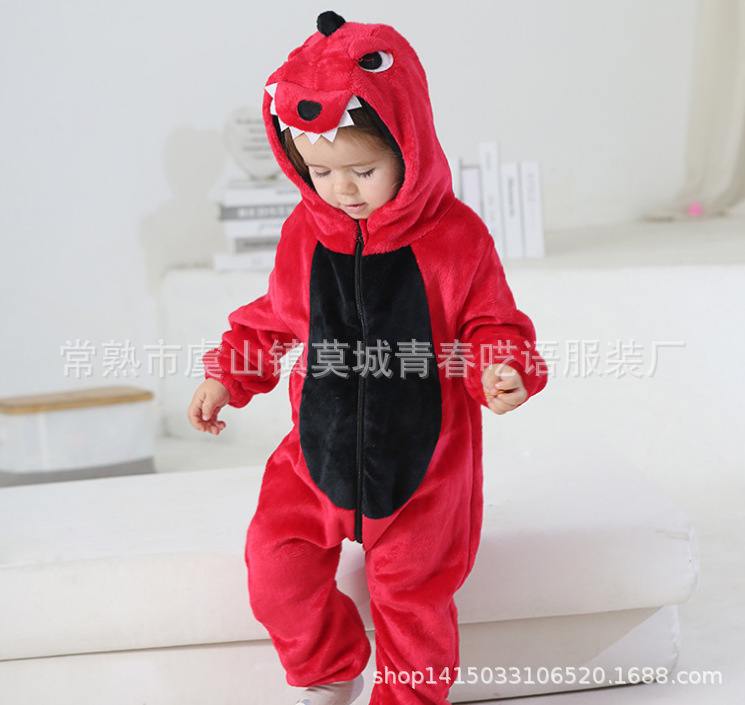 Red dinosaur crawling clothes