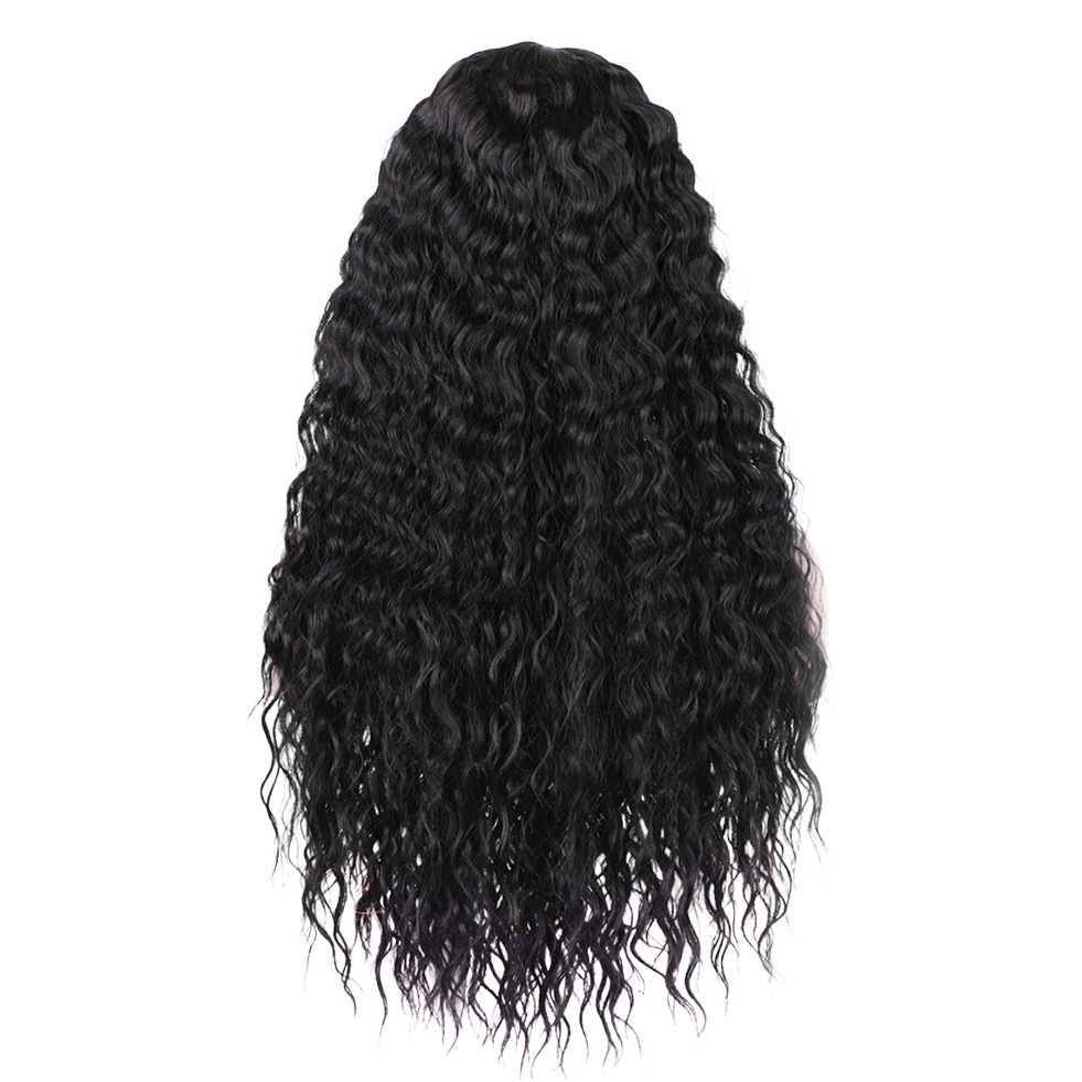 Peluca europea y americana de las mujeres de pelo largo y rizado ventas directas de fábrica Africana pequeño volumen negro mullido fibra química cubierta de la cabeza del pelo