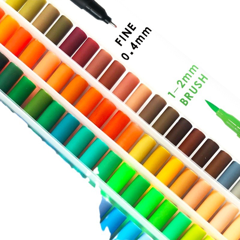 En stock 12/24/36/60/72/100/120/132 color de doble cabeza suave cepillo cabeza marcador gancho pluma papelería