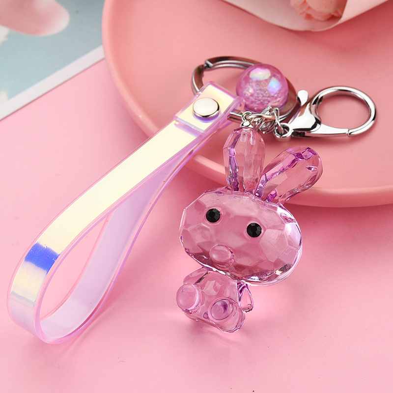 Acrylic Polygon Cut Crystal Glass Rabbit Keychain Creative Leather Rope Accessories Student Schoolbag Decorations display picture 5