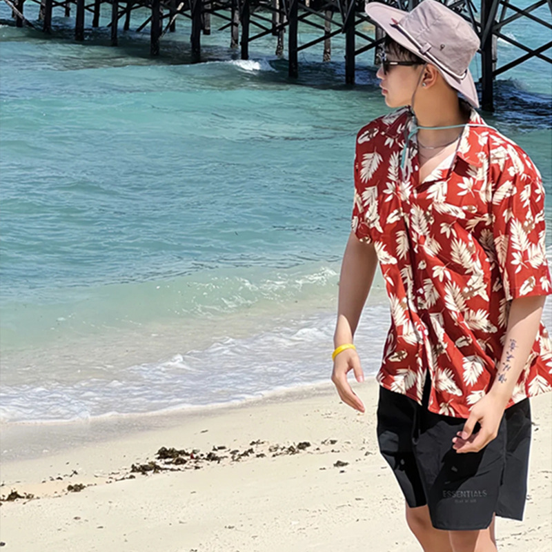 ハワイ氷糸ビーチ花シャツ半袖男夏タイ海辺休暇男装東南アジア風服|undefined