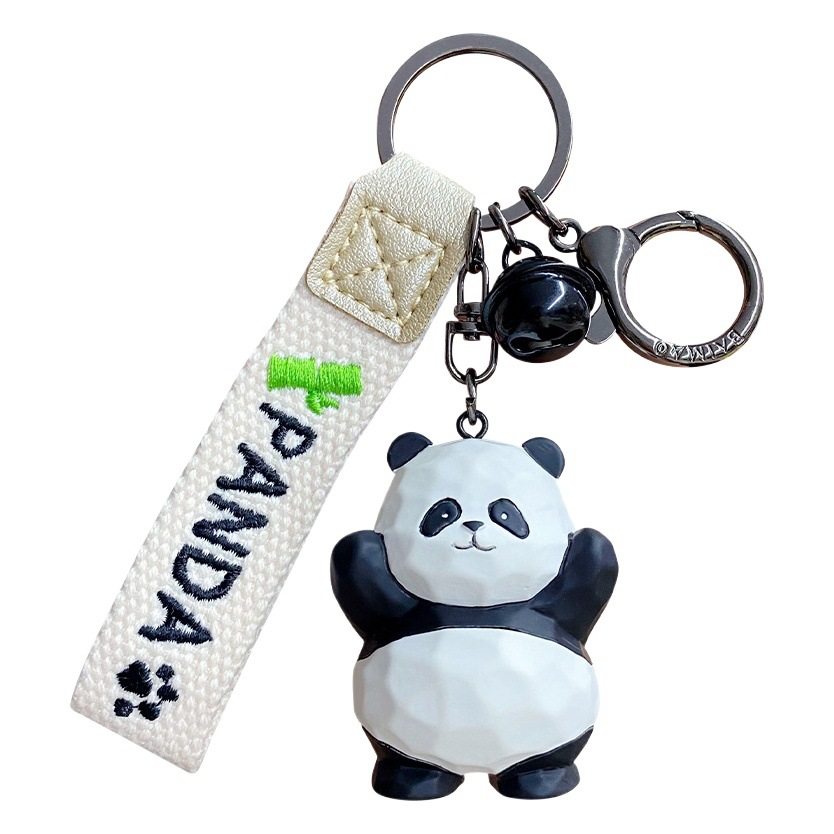 Baimao original resina talla de madera Panda llavero creativo exquisito bambú Panda pareja llavero bolsa colgante