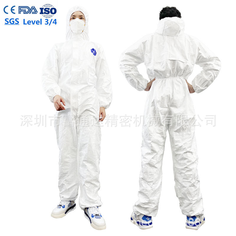 出口现货可洗医疗用防护服65g防渗水PP+PE覆膜连体隔离服 TYPE5/6