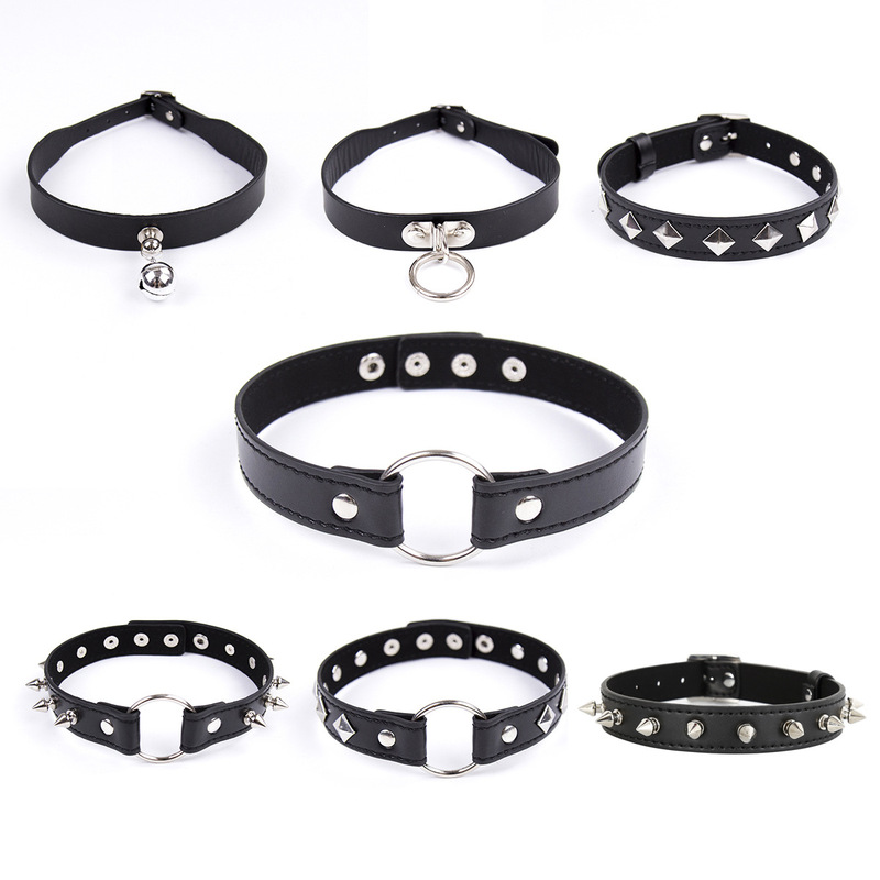 Simulated sm punk spike rivet sex toys neck cover bound leather collar neck chain Bell criminal equipment necklace