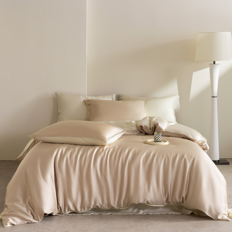 Summer Cool Ice Silk Quilt Cover 2026 Spring/Summer New Solid Color Lyocell Tencel Simple Plain Duvet Cover Four-Piece Set_voghion.com
