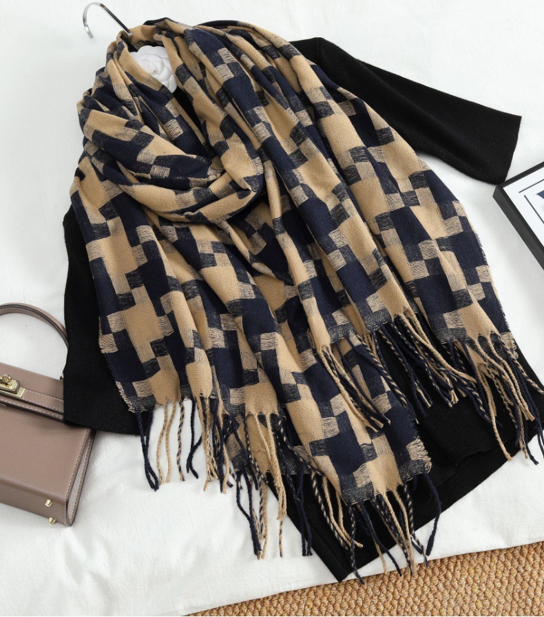 Novo cachecol feminino retrô com borlas e borlas, cachecol quente e espesso para estudantes, xale versátil_voghion.com