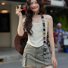 y2k毛绒围脖春夏搭配条纹围个性小彩虹细窄长条小众围巾女设计感