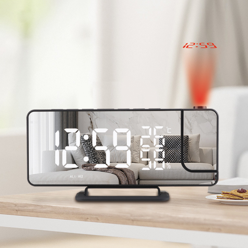 Cross-border hot sale radio projection alarm clock creative large screen LED display temperature and humidity electronic clock factory direct supply