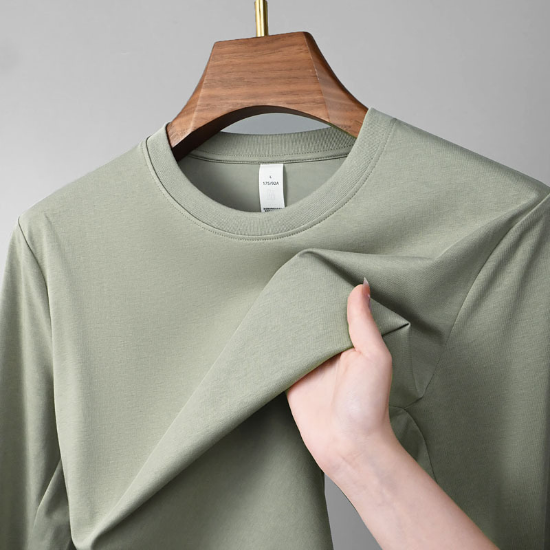 205G新氧棉净版长袖t恤衫休闲百搭经典圆领纯色简约打底男士上衣t