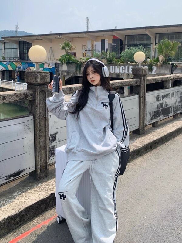 跨境 秋季大码运动服套装女宽松显瘦韩版卫衣休闲两件套胖mm300斤|undefined