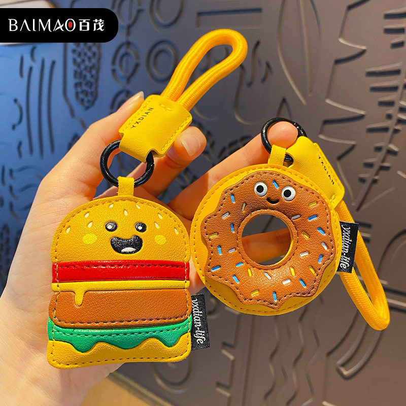 Exquisite Leather Gourmet Burger Key Chain Pendant, Personalized and Creative Men's and Women's Bag Key Chain Pendant Small Pendant