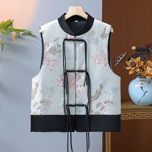 Middle-aged and elderly mothers spring wear national style waistcoat women's buckle New Chinese style embroidered jacquard retro Vest Women