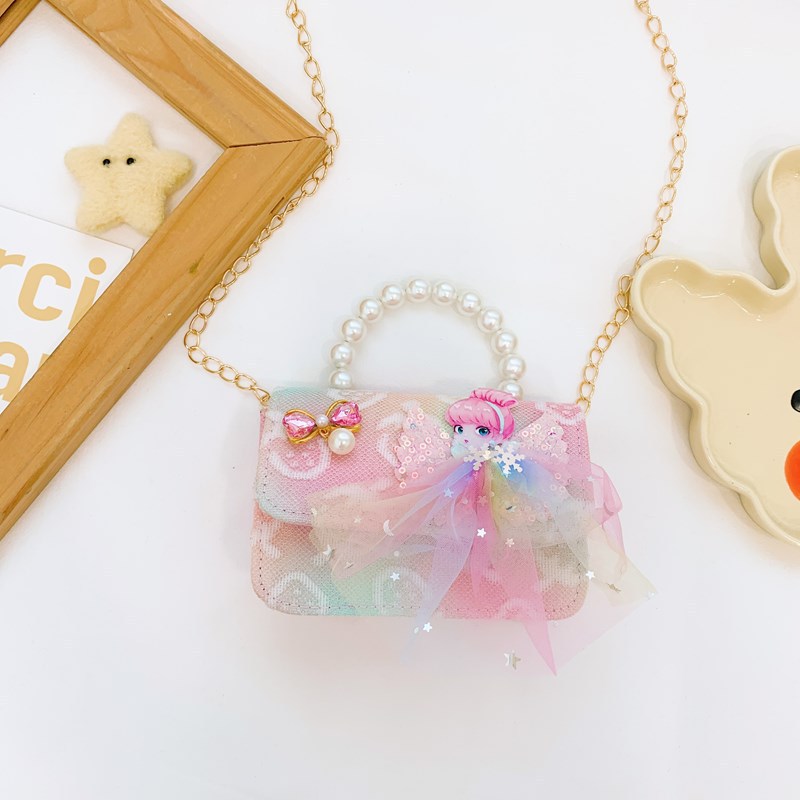 Bolsos infantiles, bolsos de moda princesa de perlas, bolsos de cambio de chicas lindas, bolsos de hombro de encaje