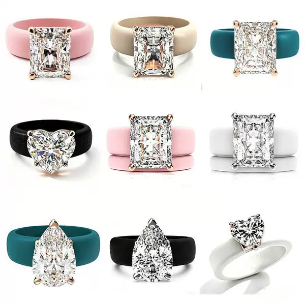 Cross-Border Hot-Selling European and American Style Niche Women's Light Luxury High-End Silicone Square Zircon Ring Wholesale