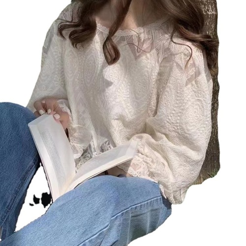 女式秋季新款韩版独特别致白色上衣高级感小香风镂空宽松蕾丝衬衫