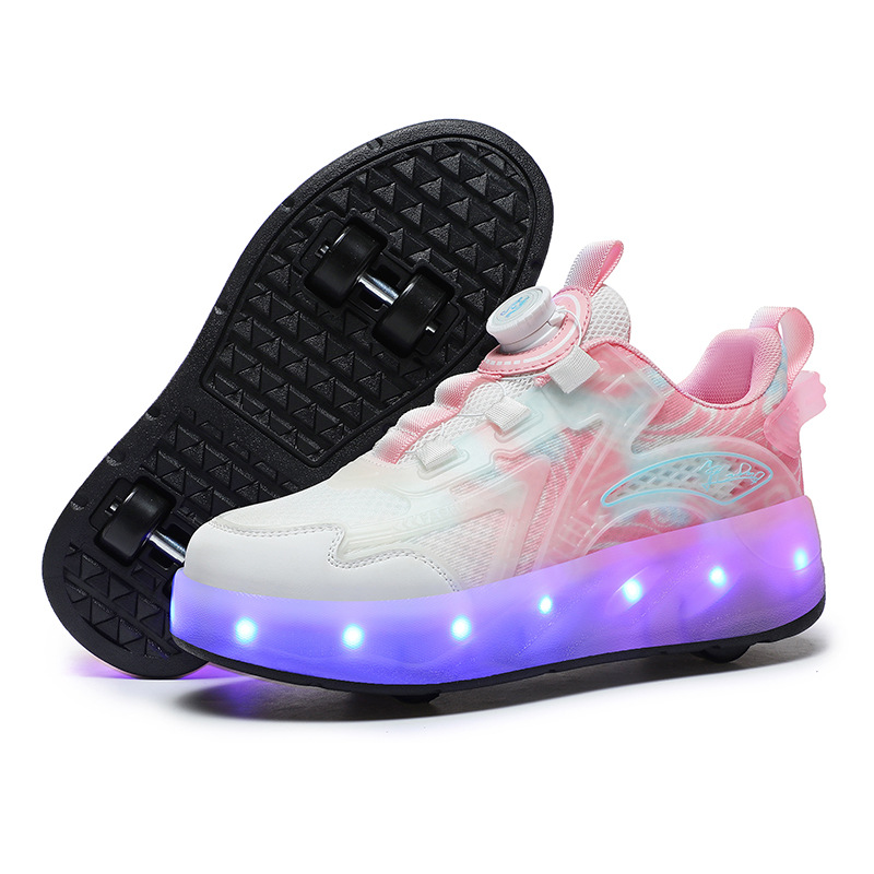 Internet celebrity walking shoes boys and girls Children's double-wheel four-wheel pulley skating adult high-looking deformation shoes with lights