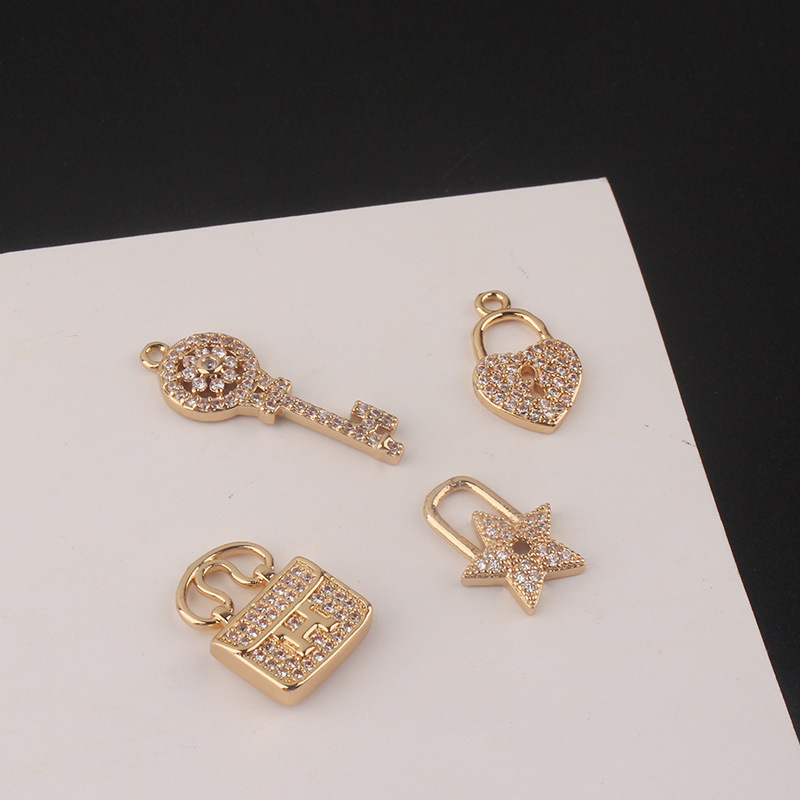 1 Piece Copper Zircon Star Key Lock Pendant display picture 2