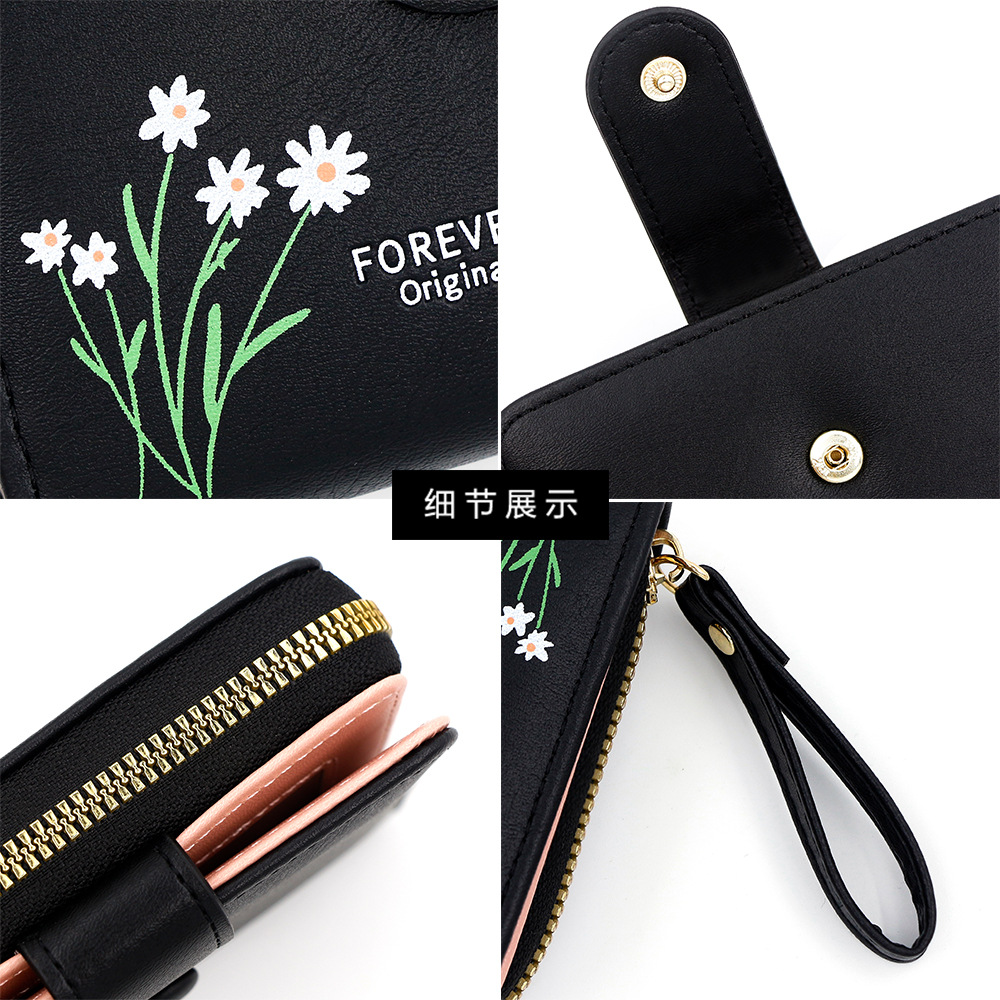 Nuevo cross-border cremallera billetera corta de moda de color sólido impresión multi-tarjeta billetera