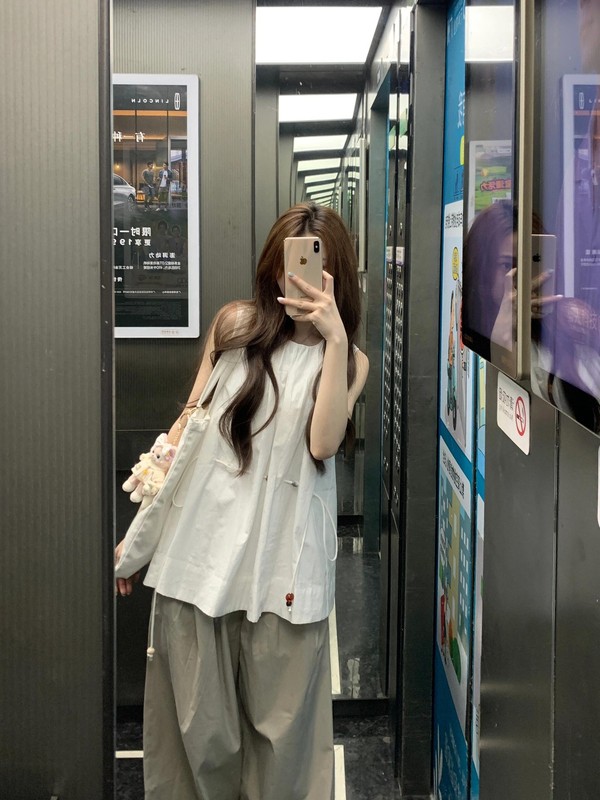 设计感小众休闲运动套装女夏季无袖抽绳上衣薄款工装阔腿裤两件套|undefined