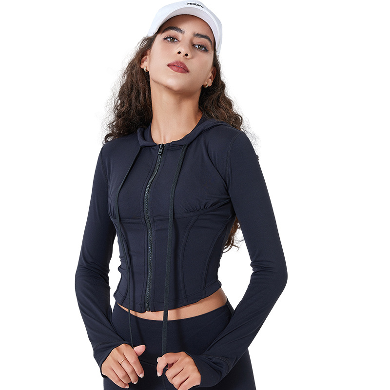 LULU mismo estilo chaqueta de ropa de yoga para mujer desnuda delgada cremallera corta con capucha deportes ajustados tops de fitness