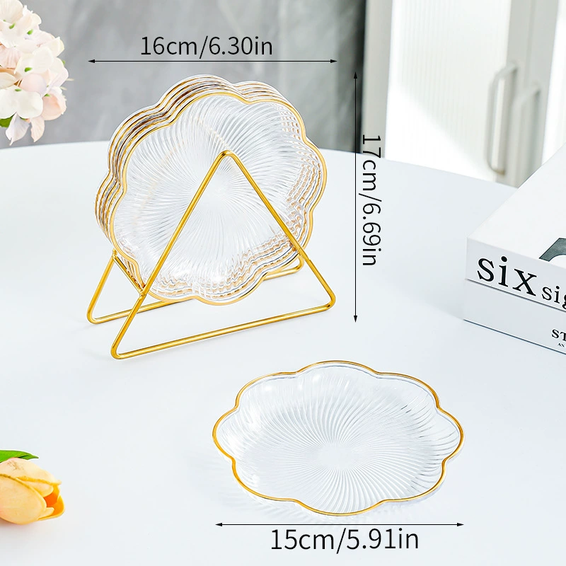 Чашка-филигрань из bone china с цветочным рисунком (Tuchi), тарелки-под snack-товары с золотым ободком, один набор или 4/6 шт с подставкой