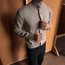 美式硬汉开衫粗针高克重重磅纯色德系纽扣针织衫高级感长袖上衣男